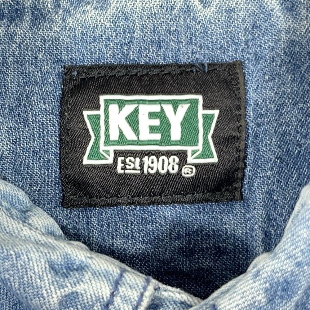 Key Denim Shirt Mens Large Tall Blue Long Sleeve Button Front Western Cowboy - Picture 6 of 12